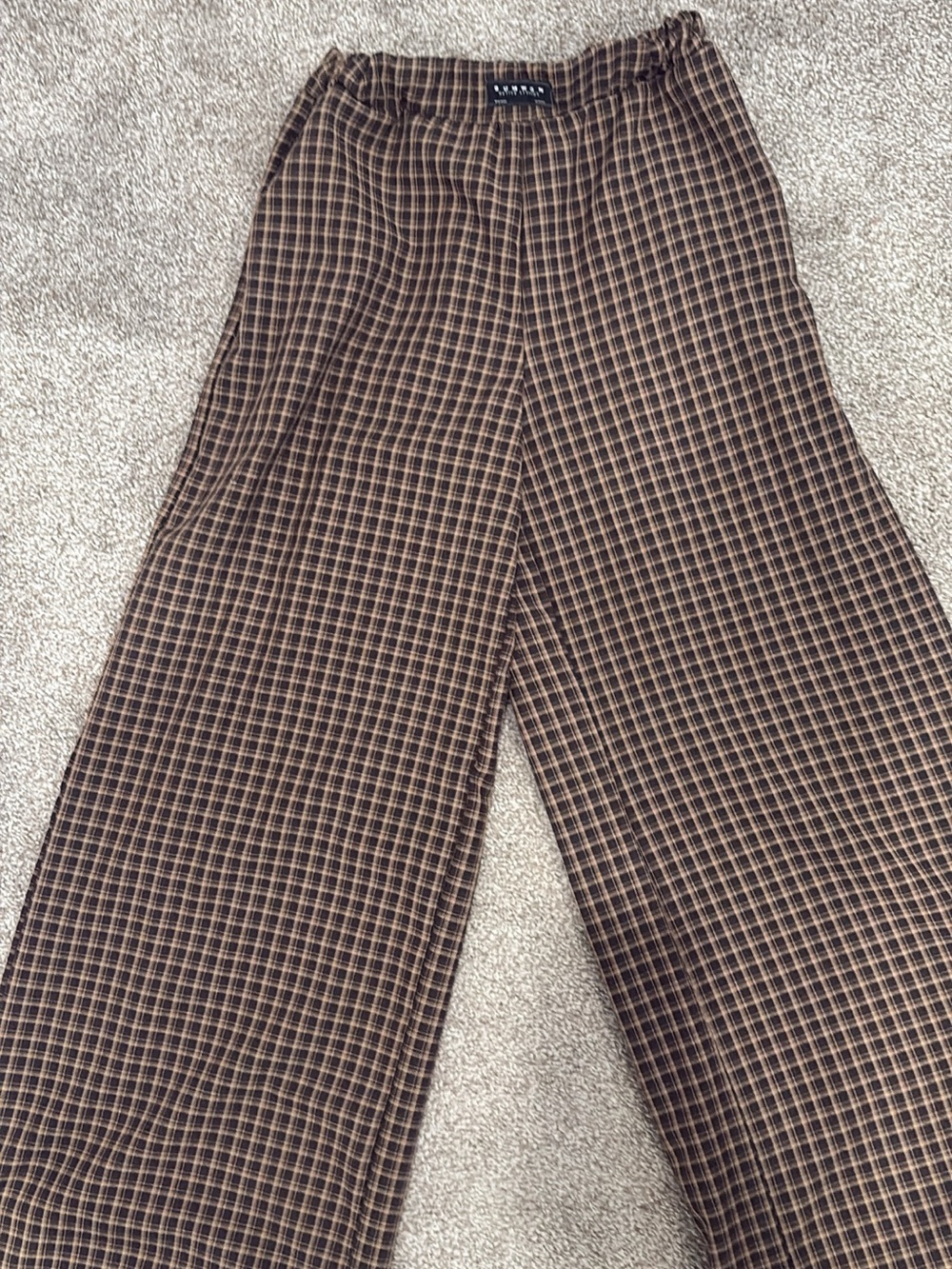 Brown Plaid Women Wide-Leg Pants